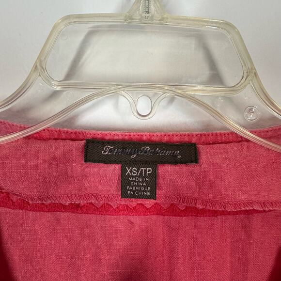 Tommy Bahama 100% Linen XS Pink Embroidered V-Neck 3/4 Sleeve Lightweight Top - Picture 3 of 5